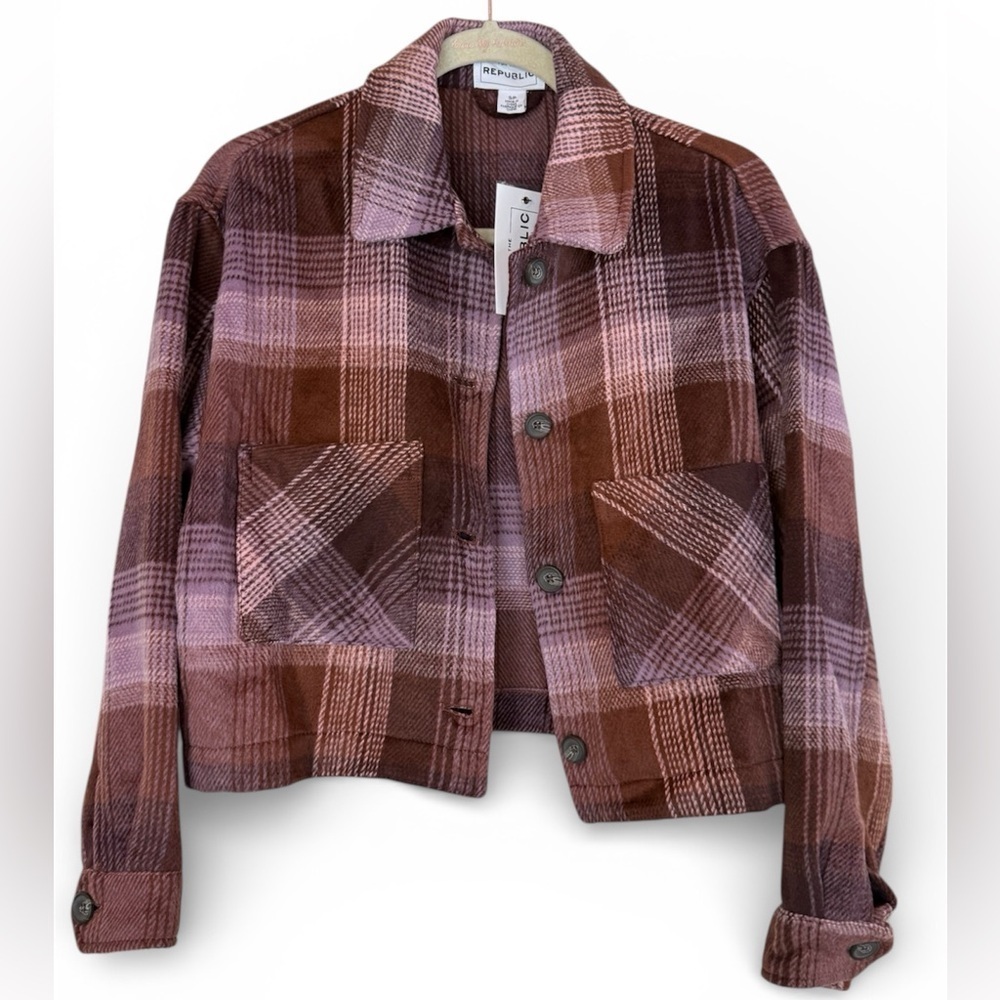 For The Republic Plaid Jacket Shades of Burgundy & Pink Small New